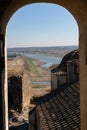 View of Juromenha castle window in Alentejo landscape Portugal Royalty Free Stock Photo