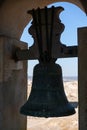 View of Juromenha castle window and bell in Alentejo landscape Portugal Royalty Free Stock Photo