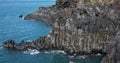 View of the Jusangjeollidae. Jusangjeolli are stone pillars piled up along the coast and is a designated cultural monument of Jeju