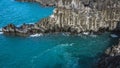 View of the Jusangjeollidae. Jusangjeolli are stone pillars piled up along the coast and is a designated cultural monument of Jeju