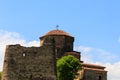 View on Jvari monastery, orthodox monastery of the 6th century on the rocky mountaintop over the old town of Mtskheta Royalty Free Stock Photo
