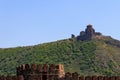 View on the Jvari monastery, orthodox monastery of the 6th century on the rocky mountaintop over the old town of Mtskheta Royalty Free Stock Photo