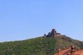 View on the Jvari monastery, orthodox monastery of the 6th century on the rocky mountaintop over the old town of Mtskheta Royalty Free Stock Photo