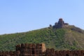 View on the Jvari monastery, orthodox monastery of the 6th century on the rocky mountaintop over the old town of Mtskheta Royalty Free Stock Photo