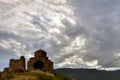 View of Jvari monastery, a 6th-century Orthodox monastery on a rocky mountaintop above the Old city of Mtskheta, confluence of the