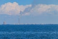 View of Kakhovka Reservoir and Enerhodar town on horizon. Zaporizhia region, Ukraine