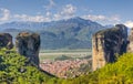 View of Kalabaka and Agia Triada Monastery, Greece Royalty Free Stock Photo