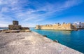 View of the Kales Venetian fortress at the entrance to the harbour, Ierapetra, Crete. Royalty Free Stock Photo