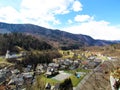 View of Kamna Gorica village under forest covered Jelovica in Gorenjska Royalty Free Stock Photo