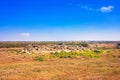 View of the Kamyana Mohylain is an archaeological site, encompasses a group of isolated blocks of sandstone with petroglyphs near Royalty Free Stock Photo