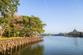 View of Kandawgyi Lake and Karaweik in Yangon Royalty Free Stock Photo