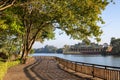 View of Kandawgyi Lake and Karaweik in Yangon Royalty Free Stock Photo