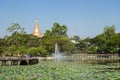 View of Kandawgyi Lake and Shwedagon Pagoda in Yangon Royalty Free Stock Photo