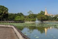 View of Kandawgyi Lake and Shwedagon Pagoda in Yangon Royalty Free Stock Photo