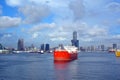 View of Kaohsiung Port with Large Oil Tanker