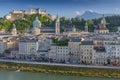 View from the Kapuzinerberg on the old town with Hohensalzburg Castle, Salzburg Cathedral and Collegiate Church, Salzburg Austria Royalty Free Stock Photo