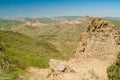 view from Kara-dag volcanic mountain range to Meganom cape on eastern Crimean peninsula