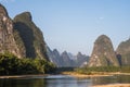 View of the Karst mountains in Guilin region of South China, close to Xingping village, Li River Royalty Free Stock Photo
