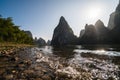 View of the Karst mountains in Guilin region of South China, close to Xingping village, Li River Royalty Free Stock Photo