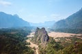 View of Karst Mountains seen from the Nam Xay viewpoint under the sunlight in Vang Vieng in Laos