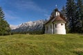 View on karwendel mountains and the chapel maria koenigin queen maria, bavaria, germany