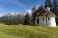 View on karwendel mountains and the chapel maria koenigin queen maria, bavaria, germany