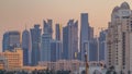 View from Katara Beach timelapse in Doha, Qatar, towards the West Bay and city center Royalty Free Stock Photo