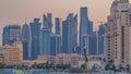 View from Katara Beach timelapse in Doha, Qatar, towards the West Bay and city center