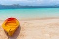 View of kayak on tropical beach on the Banana island, Palawan Royalty Free Stock Photo