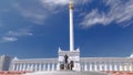 View of the Kazakh Eli Monument timelapse hyperlapse on Independence Square in Astana, the capital of Kazakhstan. Royalty Free Stock Photo