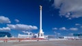 View of the Kazakh Eli Monument timelapse hyperlapse on Independence Square in Astana, the capital of Kazakhstan. Royalty Free Stock Photo