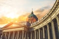 View Kazan Cathedral in Saint Petersburg evening sunset sky