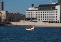 View of the Kazan with lake Nizhny Kaban and boat, Republic of Tatarstan Royalty Free Stock Photo