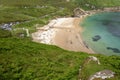 View on Keem beach, Achill island, Ireland. Warm sunny day. Full car park. Travel and tourism concept. Amazing Irish nature Royalty Free Stock Photo