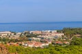 View of Kemer town on coast of the Mediterranean sea in Antalya province, Turkey. Turkish Riviera. View from a mountain Royalty Free Stock Photo