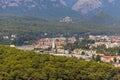 View of Kemer town on coast of the Mediterranean sea in Antalya province, Turkey. Turkish Riviera. View from a mountain Royalty Free Stock Photo