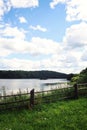 View at Kenozero lake. Wooden fence on the hill.