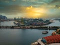 View on Keppel Harbour and the city skyline from Singapore cable car