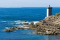 View of the Kermovan lighthouse and bay on the coast of Brittany in France