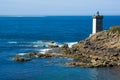 View of the Kermovan lighthouse and bay on the coast of Brittany in France