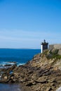 View of the Kermovan lighthouse and bay on the coast of Brittany in France