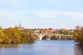 A view on Key Bridge and historic buildings across Potomac River in autumn. Royalty Free Stock Photo