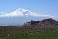 View of the Khor Virap monastery on the background of Mount Ararat in Armenia Royalty Free Stock Photo