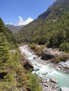 Khumbila Mountain above Dudh Koshi river in Himalayas in Nepal