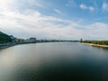 View of the Kiev ancient district Podil, the Dnipro River and Trukhanov Island