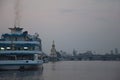 View of the Kiev harbor and the motor ship Princess Dnieper on the Dnieper pier