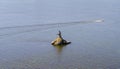 View of Kiev, Ukraine. Sculpture on the Dnieper river.