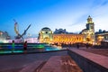 View of Kievskiy railway station at night in June 14, 2012 in Moscow, Russia.