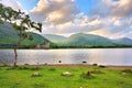 Kilchurn Castle on Lock Awe in the highlands of Scotland near sunset