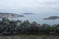 View of Kinaliada, Burgazada and Kasik Island from Heybeliada on a snowy day